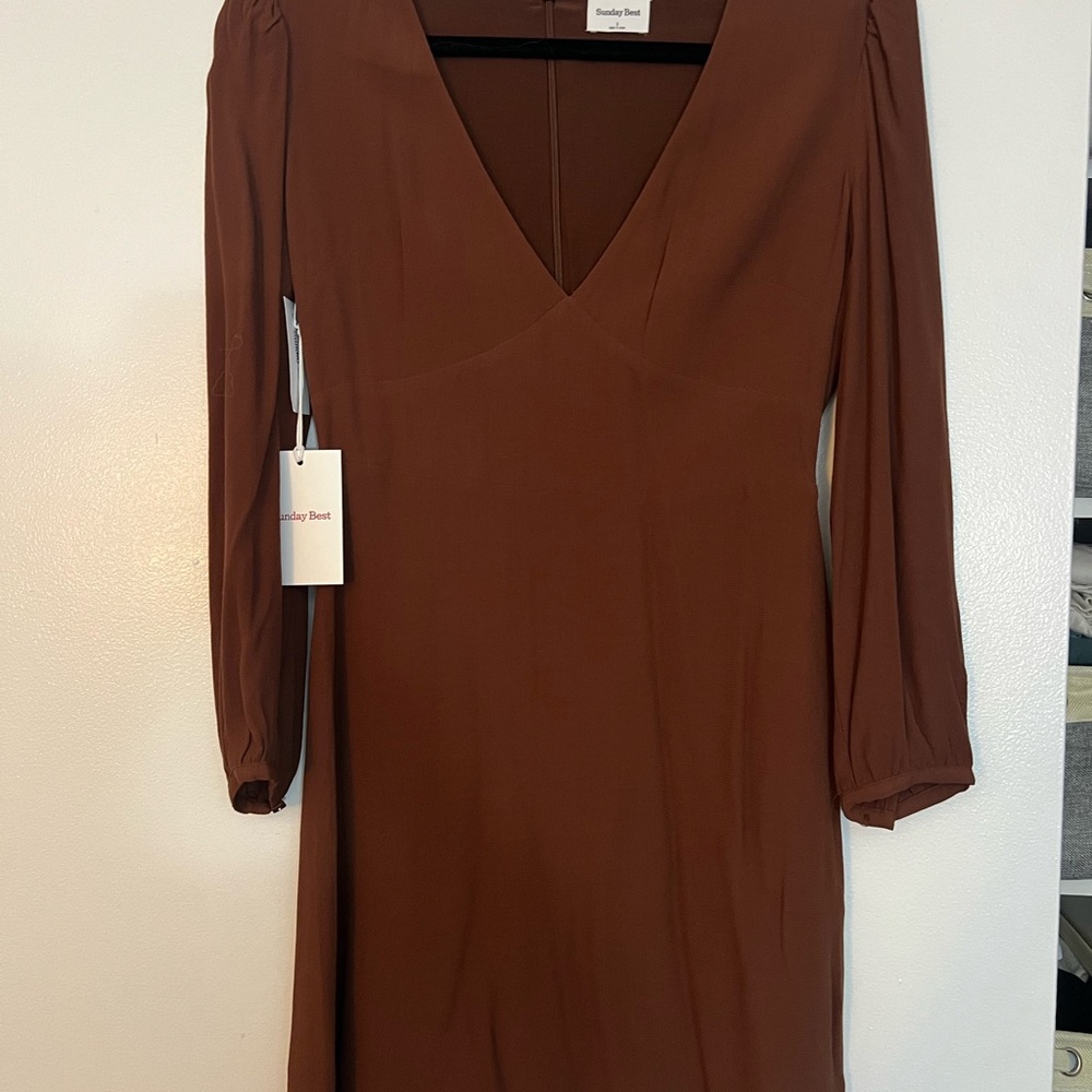 Sunday Best Brown V-Neck Dress *TAGS STILL ATTACHED*